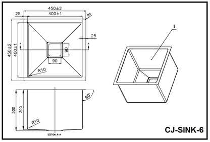 Single Deep Bowl Sink - 450 x 450
