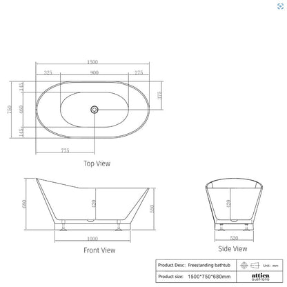 Attica London 1500 Gloss White Bath