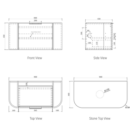 Bondi Matte White Fluted Curve Vanity - 900x450