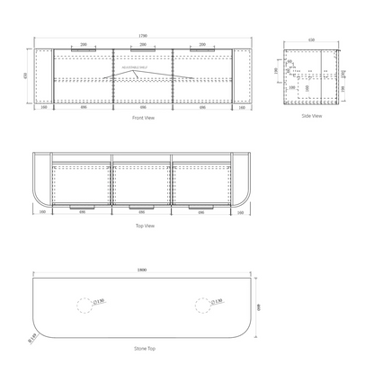 Bondi Matte White Fluted Curve Vanity - 1800x450