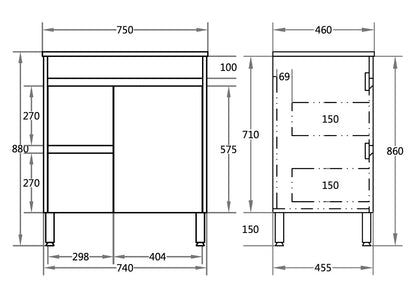 PVC Free Standing Vanity (LH) - 750mm