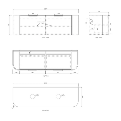 Bondi Matte White Fluted Curve Vanity - 1500x450