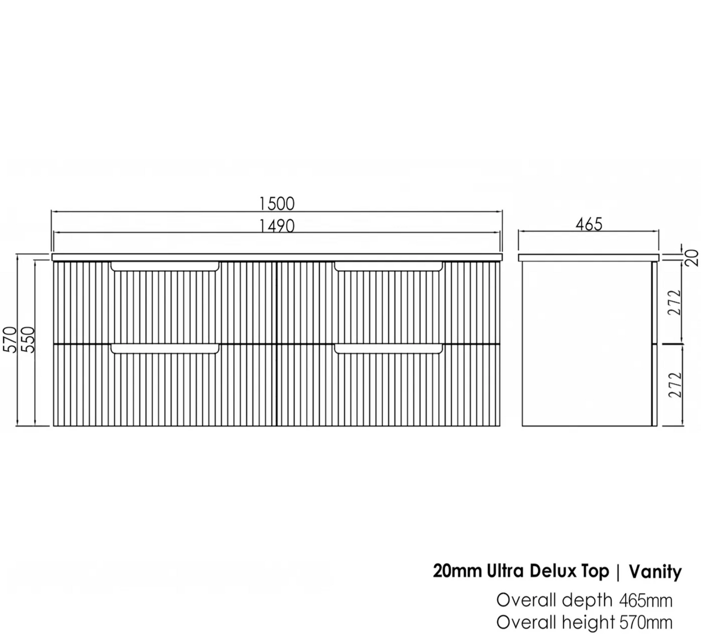 Noosa Matte White Wave Board Vanity - 1500x550