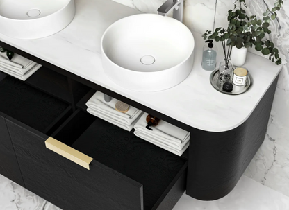 Bondi Black Oak Curve Vanity - 1500x450